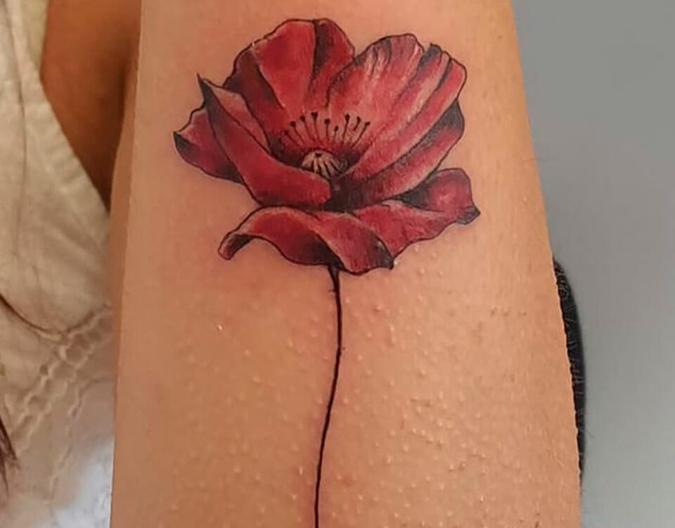 Tatuaggio cover up. fiore rosso